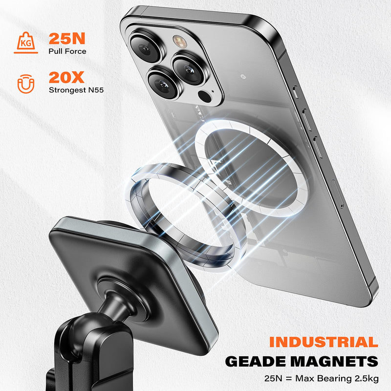 APPS2Car Heavy-Duty Vacuum Suction Phone Mount for Car Windshield Dashboard | Industrial 20x N55 Magnet, Alloy Arm, Ultra-Stable Suction Cup Magnetic Phone Holder for iPhone MagSafe/Samsung/Android