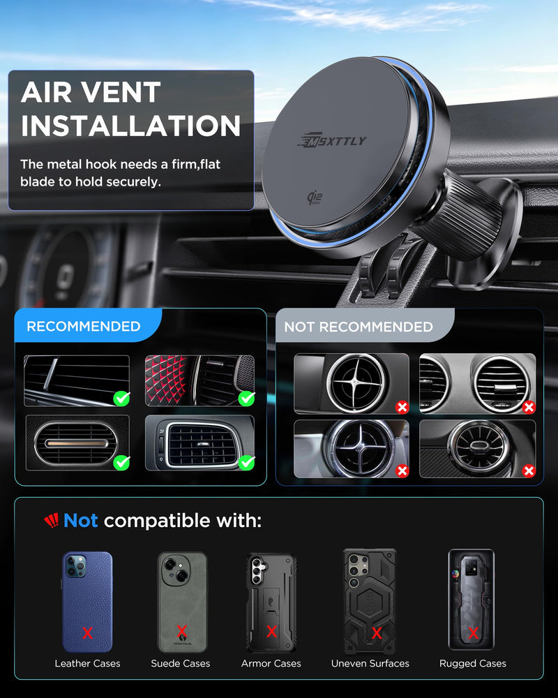 MSXTTLY Qi2.2 25W Certified for Mag Safe Car Mount Charger，Car Vent Charger | Smart Cooling Fan, 2 in 1 Stable 25W Fast Charging Magnetic Phone Holder for iPhone 17/16 series with iOS 26,Galaxy S26 Ultra