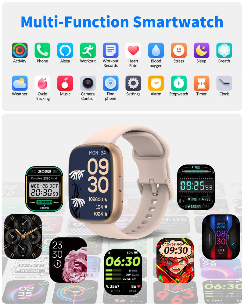 Smart Watch Men Women (Alexa Built-in), 1.83" HD Fitness Tracker, Bluetooth 5.3 Call, Heart Rate SpO2 Sleep Monitor, IP68 Waterproof, 100+ Sports Modes (Rose Gold) Rose Gold