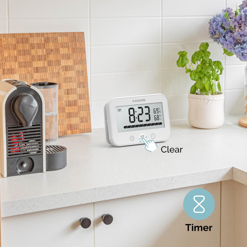 KADAMS Shower Timer Clock Waterproof Bathroom Timer – Digital Wall Clock with Countup & Countdown, Kitchen Clock with Temperature, Suction Cup for Kids Shower Spa Cook Bath (Black, Rectangular)