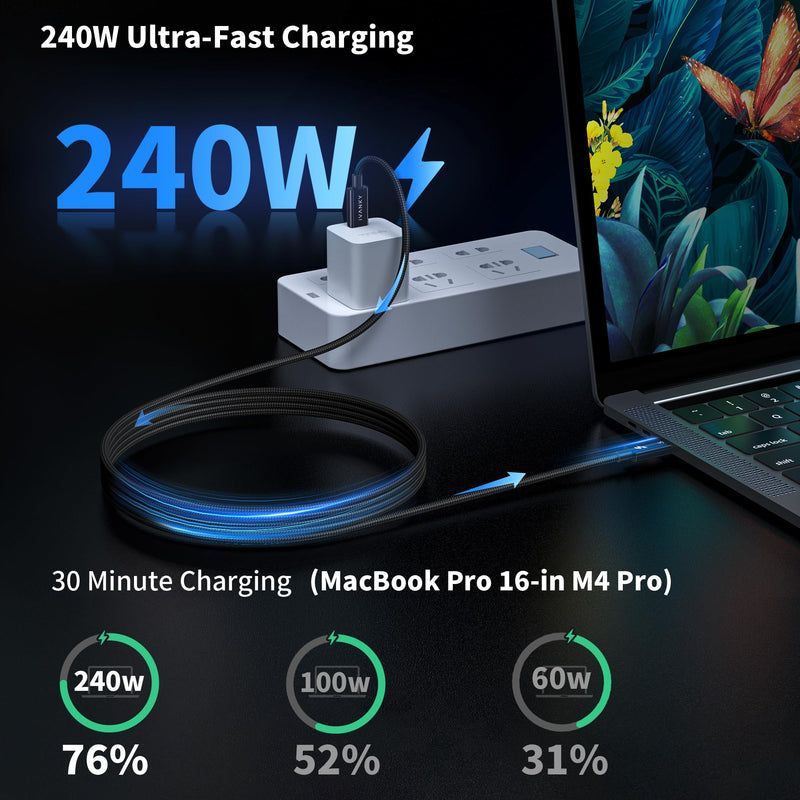 IVANKY Intel Certified Thunderbolt 5 Cable 2Pack 3.3ft, 120Gbps Thunderbolt | Support 16K/Dual 8K, 240W, Premium USB to USB Cable, Compatible for Thunderbolt 4/3, SSD, Monitor,MacBook M5, iPhone 17/16/15 3.3 FT TB5-2 Pack Black