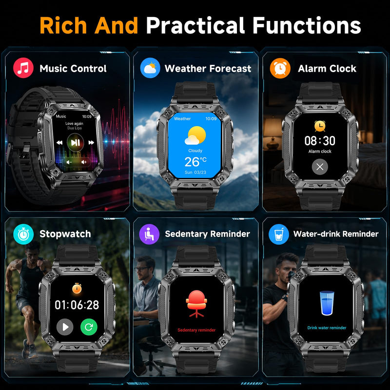 KPEP Smart Watches for Men, 2 Flashlight & 100 Days Battery Life | IP68 Waterproof 2.01'' Military Smart Watch with Sleep/SpO2/Heart Rate Monitor/Step Tracker, Sport Smartwatch for Android iOS