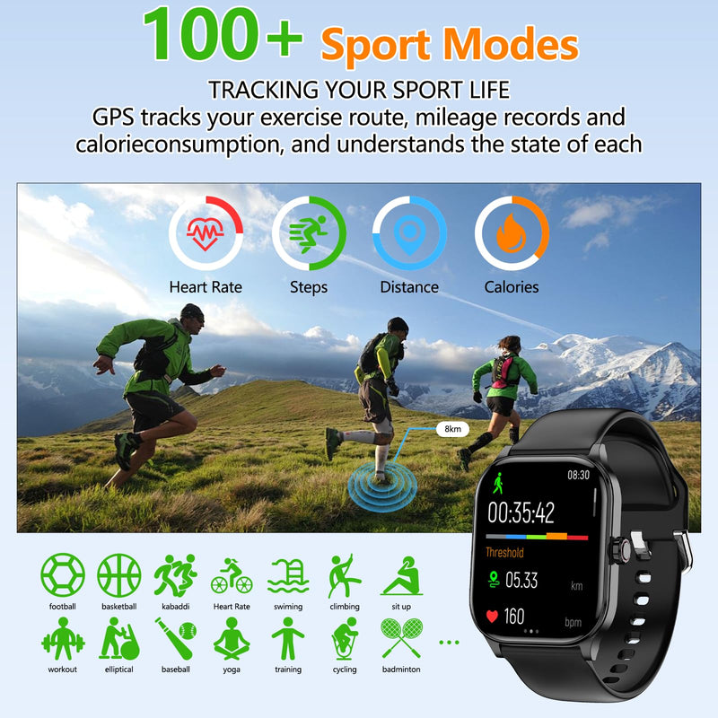 Odsslgw Smart Watch for Women Men, GPS Smartwatches with Heart Rate/SpO2/Sleep/Stress Monitor, 100+ Sports Fitness Watches, IP68 Waterproof Activity Tracker for Android/iOS Phone (Black, 1.96"_GPS) Black