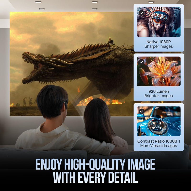 [AUSTRALIA] - Upgraded Projector with WiFI 6 and Bluetooth Mini Portable Smart Video Theater 4K HD 1080P Outdoor Screen Movie Home TV Monitor PC Games 180° Rotatable Compatible for Laptop Tablet Computer 