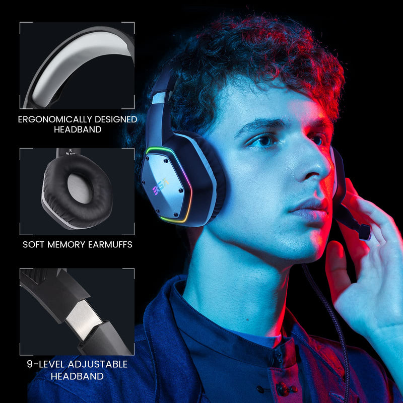 [AUSTRALIA] - EKSA E1000 USB Gaming Headset for PC, Computer Headphones with Microphone/Mic Noise Cancelling, 7.1 Surround Sound, RGB Light - Wired Headphones for PS4, PS5 Console, Laptop, Call Center Grey 