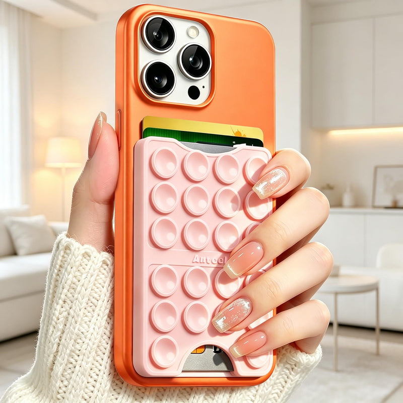 Silicone Suction Cup Card Holder Suitable for Phone Cases, Phone Wallet Stick to The Back of The Phone, Can Hold Up to 3 Cards, Suitable for Selfies and Videos, 2.28"x3.54" (Chalk Pink) Chalk Pink
