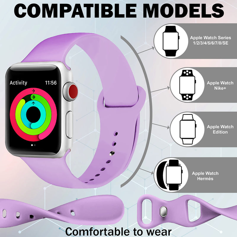 IceSword Sport Band For Apple Watch Bands 41mm 40mm 38mm, Soft Silicone Sport Wristbands Replacement Strap with Classic Clasp Cute iWatch Series SE 8 7 6 5 4 3 2 1 Women Men 38/40/41mm Purple