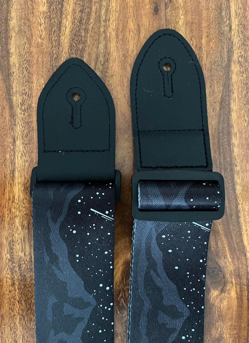 [AUSTRALIA] - Generic Midnight Mountain Star Guitar Strap, Polyester Webbing strap with Genuine Leather Ends., Black 