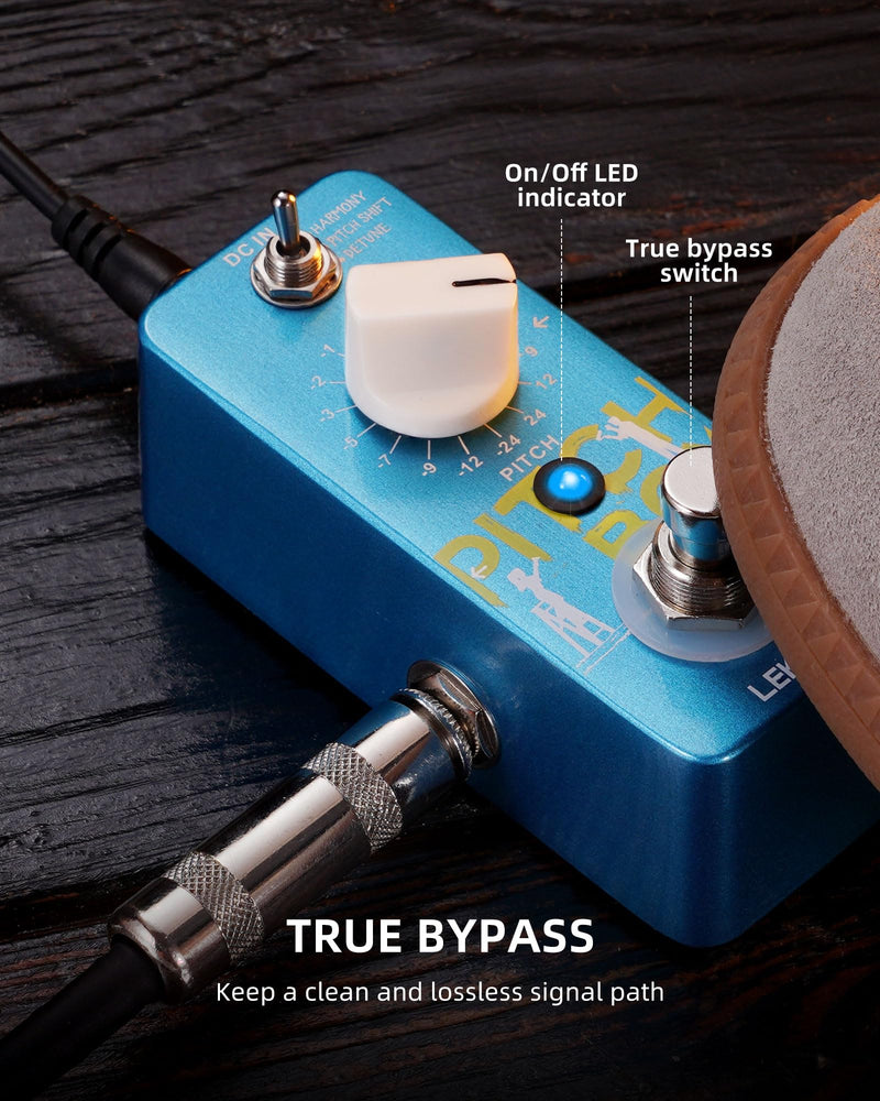 LEKATO Mini Pitch Shifter Pedal, Harmonizer Guitar Pedal Pitch Shift Box, Harmonizer Digital Octave Drop Pedals, True Bypass, Small Effects for Electric Guitar Bass Blue Pitch Box