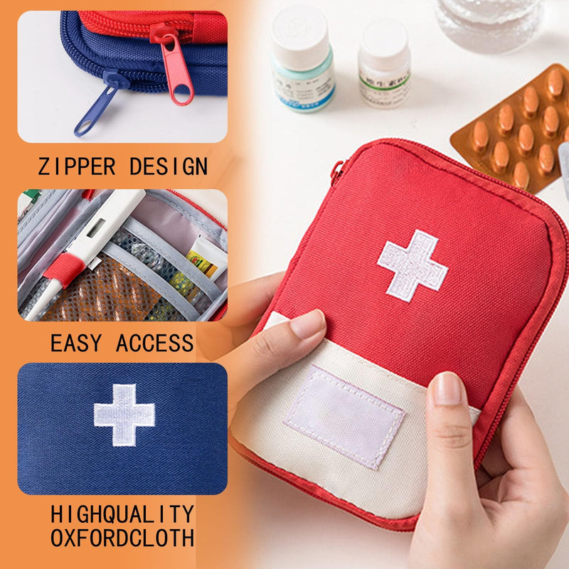 JCUGSBS Pack of 2 Medicine Bag Small Travel Pharmacy Bag Empty First Aid Bag Empty Emergency Bag Portable Medicine Storage Bag for Home, Office, Travel, Outdoor (Red, Blue), blue