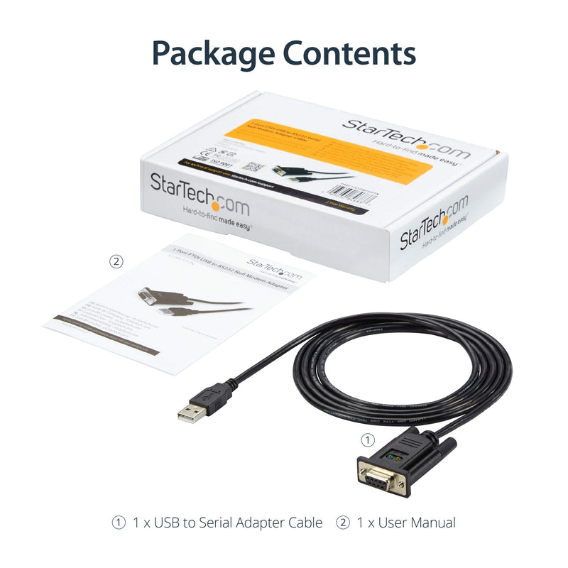 StarTech 6ft USB to Serial RS232 Adapter, Null Modem, TAA (ICUSB232FTN) | FTDI DB9 Serial DCE Adapter Cable