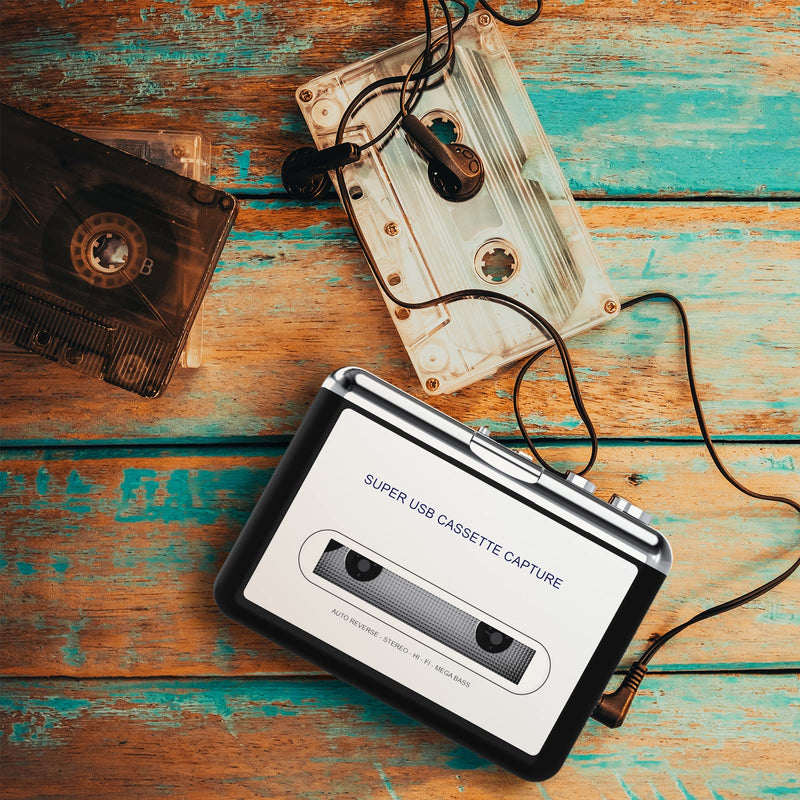 Cassette Player-Cassette Tape to MP3 CD Converter- Powered by Battery or USB,Convert Walkman Tape Cassette to MP3, Compatible with Laptop and PC, USB Cable,Software CD,3.5mm Jack Earphone GRAY