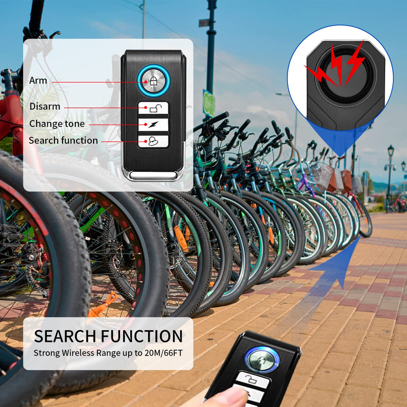 Vibration Sensing Bike Alarm with Remote 3 Pack, 113db Loud Bicycle Alarm System Anti Theft, Wireless Motorcycle Alarm for Electric Bike Tricycle Mobility Scooter Vehicles Ebike for Cycling Security