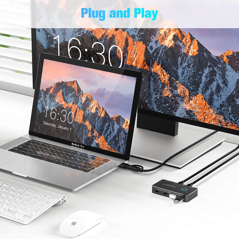 [AUSTRALIA] - RSHTECH USB 3.2/USB C Switch 10Gbps 2 Computers Share 4 USB 3.2 Ports(2 USB-A+2 USB-C), USB Switcher Selector with 2 Cables and Controller for PC Laptop (No Video Output or Charging) 