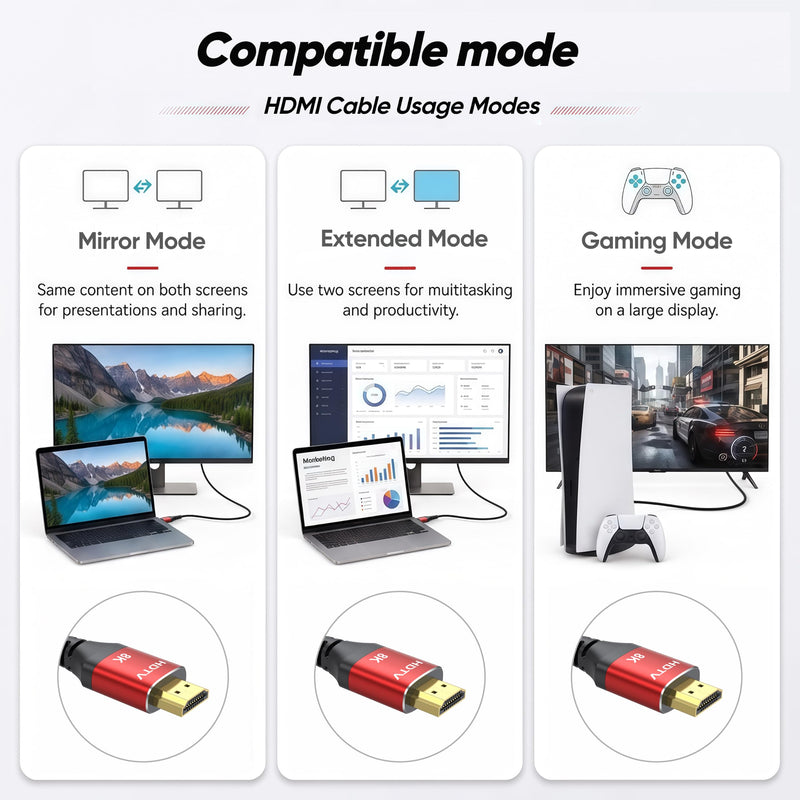 8K HDMI Cable 6FT 8Pack, 48Gbps HDMI 2.1 Cord, Red Aluminum Braided | Support 4K@120Hz, 8K@60Hz, HDR10+, eARC, for TV, Monitor, Roku, PS5/4/3, Xbox, Projector 8