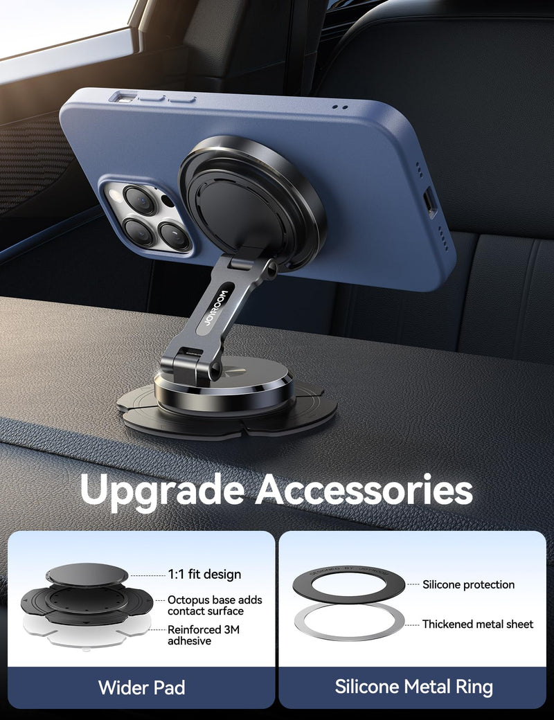 Metal MagSafe Car Mount Charger with 360° Rotatable Charging Panel & Base | 15W Fast Charging Magnetic Phone Holder, Strong Magnets Wireless Car Charger, Car Mount for iPhone 17 Pro Max 16 15 14 13 12 Black