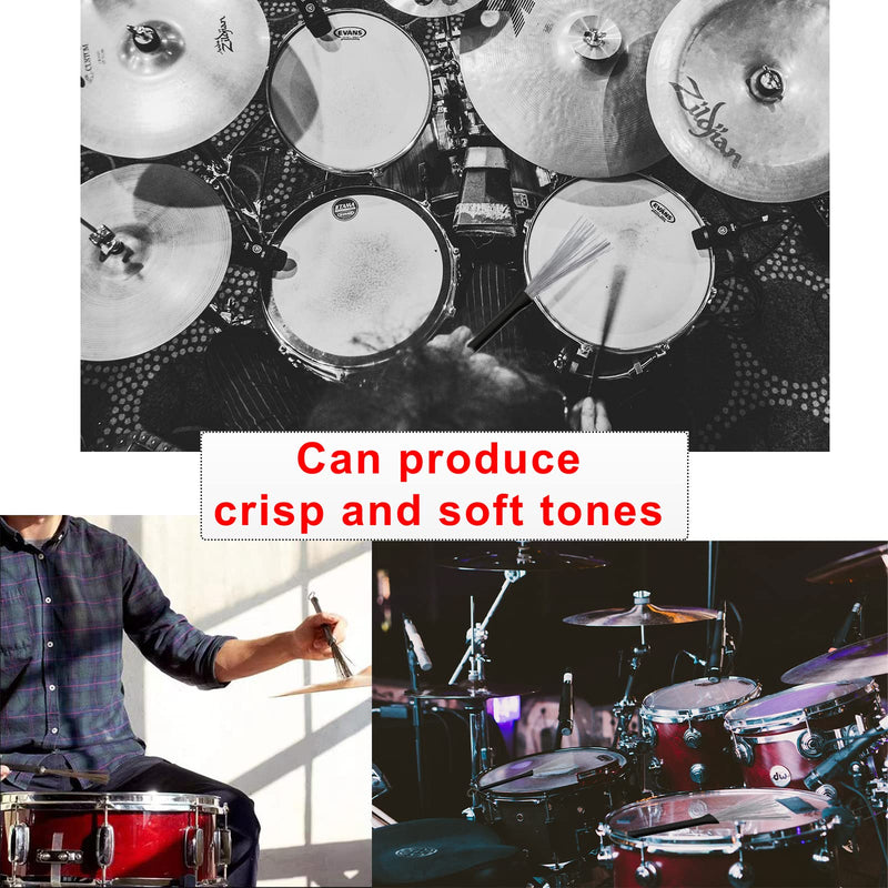 Drum Brushes Set 1 Pair Retractable Wire Brushes and 1 Pair Nylon Brushes Set with Rubber Handles for Cajon Jazz Percussion Accessories