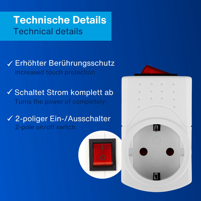 REV Socket adapter, switchable socket, transition plug, switchable socket max. 3500 W, white White 1