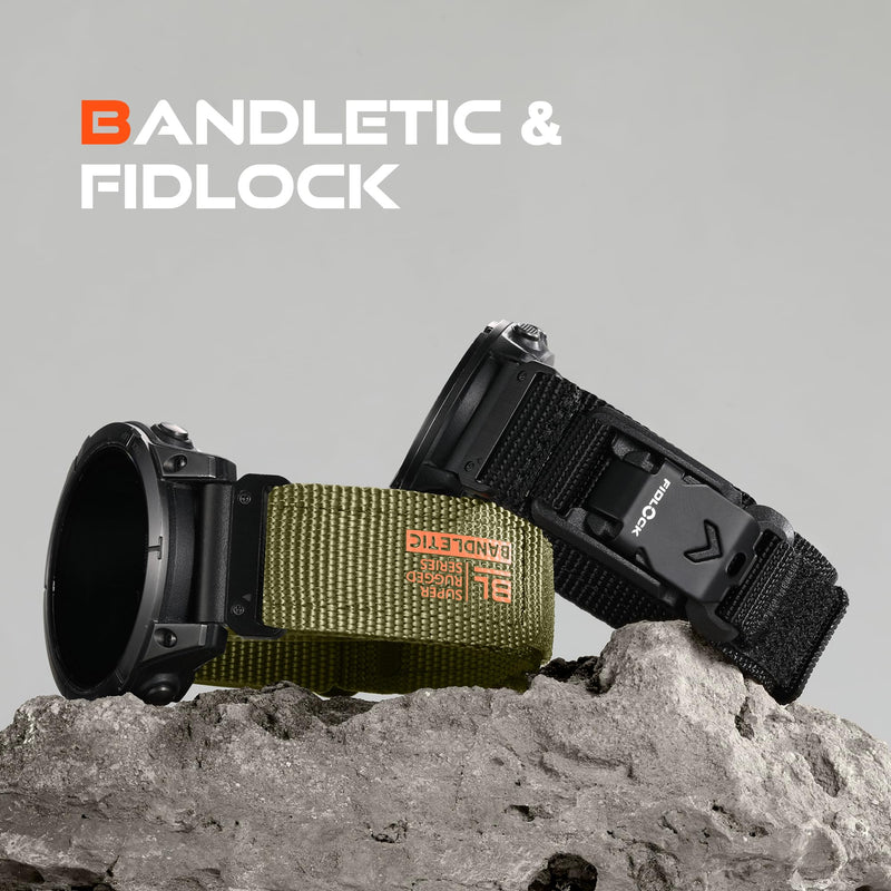 Bandletic 20mm Quick Fit Nylon Band Compatible with Garmin Watch | Rugged Nylon Strap with Magnetic Fidlock V-Buckle for Fenix 8 43mm//7s/6S Pro/5S Plus/Instinct 2s E 40mm/Approach S70 42mm Army Green Large (7.1"-8.5")