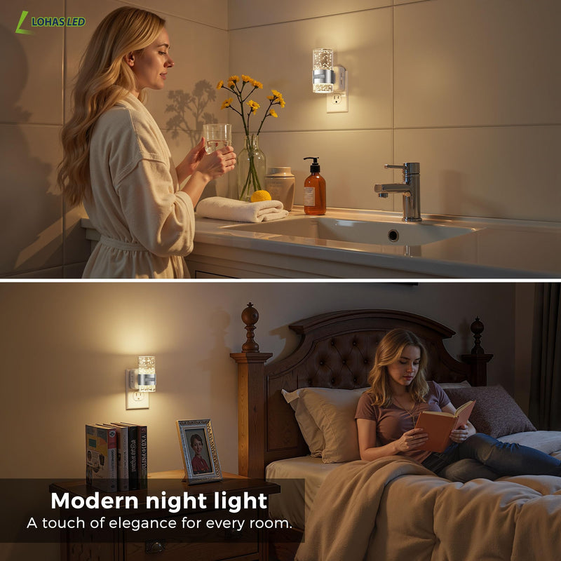 [AUSTRALIA] - L LOHAS LED Motion Sensor Night Light,Dimmable Night Lights Plug into Wall, 2 Pack 3000K Night-Lights with 0-100 LM Adjustable, Acrylic Bubble Plug in Nightlight for Bathroom Hallway Nursery Sliver-motion sensor 