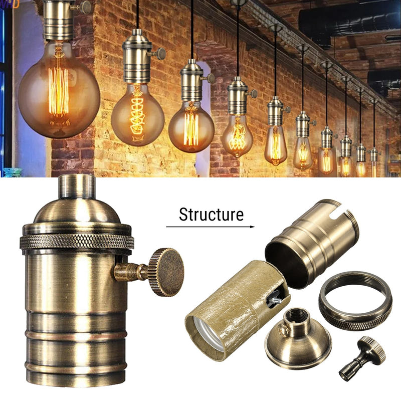 [AUSTRALIA] - Telituny Vintage Solid Lamp Holder, Vintage Lamp Holder E26/E27 Antique Lamp Holder with On/Off Switch Pendant Light Socket for Edison Screw Bulb, DIY Wall Table Ceiling Lamp 