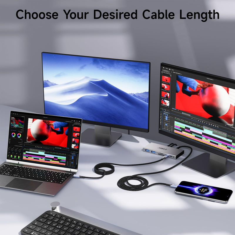 [2-Pack] USB 4 Cable 10FT/3 M,Long USB C Data Cable for 40Gbps Braided,8K/4K Video Display,240W Fast Charging,Type c to Type c Compatible with Thunderbolt 4/3 Cable,high Speed USB c Cable 10FT+10FT