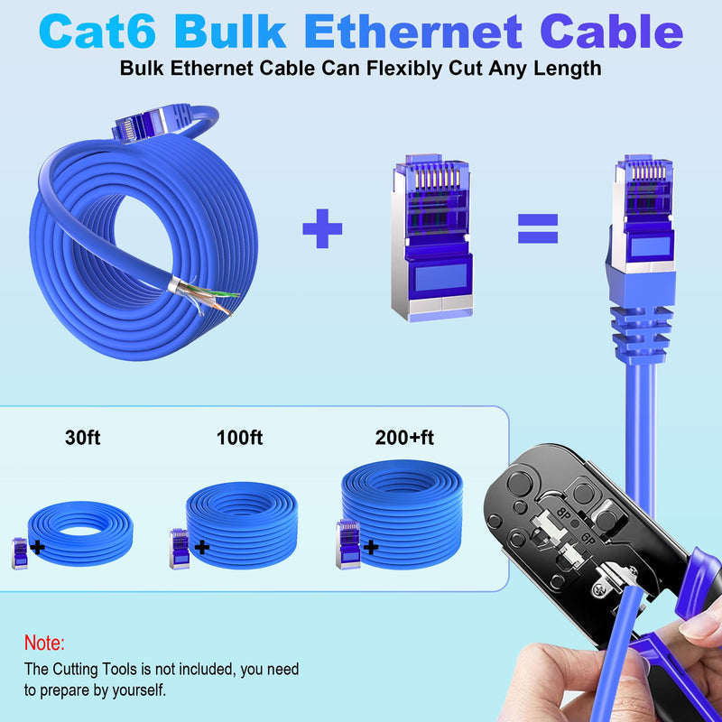 Soibke Cat6 Outdoor Ethernet Cable 200ft(10 RJ45), Shielded Cat 6 Cable FTP | 23AWG Ethernet Cable Cat 6 FTP, Heavy Duty Cat6 Cable Bulk, Waterproof, Direct Burial, UV Resistant, LAN Internet, for Router Blue