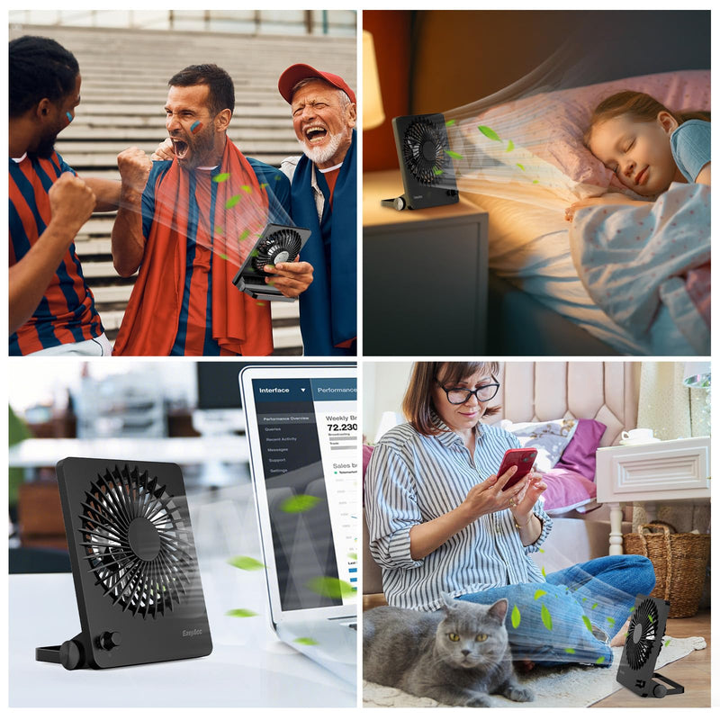 EasyAcc 10000mAh Travel Fan, Usb Desk Fan Portable, Up to 59Hour Runtime | 6"W x8“H, Ultra-Slim Design, Quiet Stepless Speed Control for Sleeping, Battery Powered Rechargeable Fan, Cruises Essential Black-6000 Battery