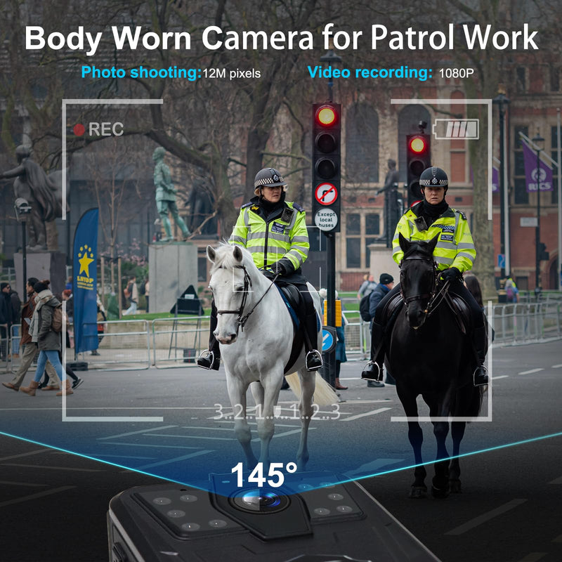 1080P Body Camera, Police Body Cam with 12H Continous Record, 64G SD Card, Shoulder and Waist Clips, Lightweight Personal Body Worn Cameras for Law Enforcement, Security Guards, Cycling Trip
