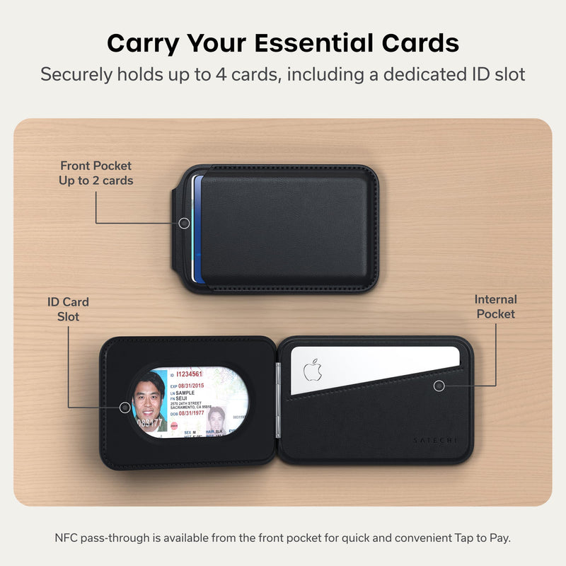 Satechi Magnetic Magsafe Wallet, Double Flap Stand Card Holder, 4 Slots with Front NFC Pass-Through, Adjustable Phone Attachment for iPhone 17/16/15/14/13/12, Travel Accessory Black
