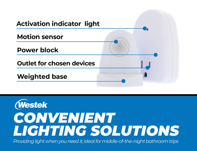 [AUSTRALIA] - Westek Plug In Motion Sensor Outlet Light Control, 2 Pack - Indoor Motion Sensor Device Activates Lights When Motion is Detected - Ideal for Dark Hallways - 25ft Range, 6 Foot Cord (MLC12BC-4) 
