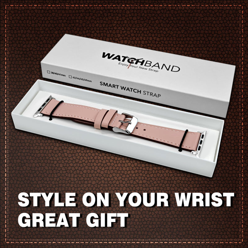 2 Pack Leather Band(Pink,Grey) Compatible with Apple Watch Bands for Women Men 49mm 46mm 45mm 44mm 42mm 41mm 40mm 38mm, Soft Leather Replacement Strap for iWatch Ultra SE Series 10 9 8 7 6 5 4 3 2 1