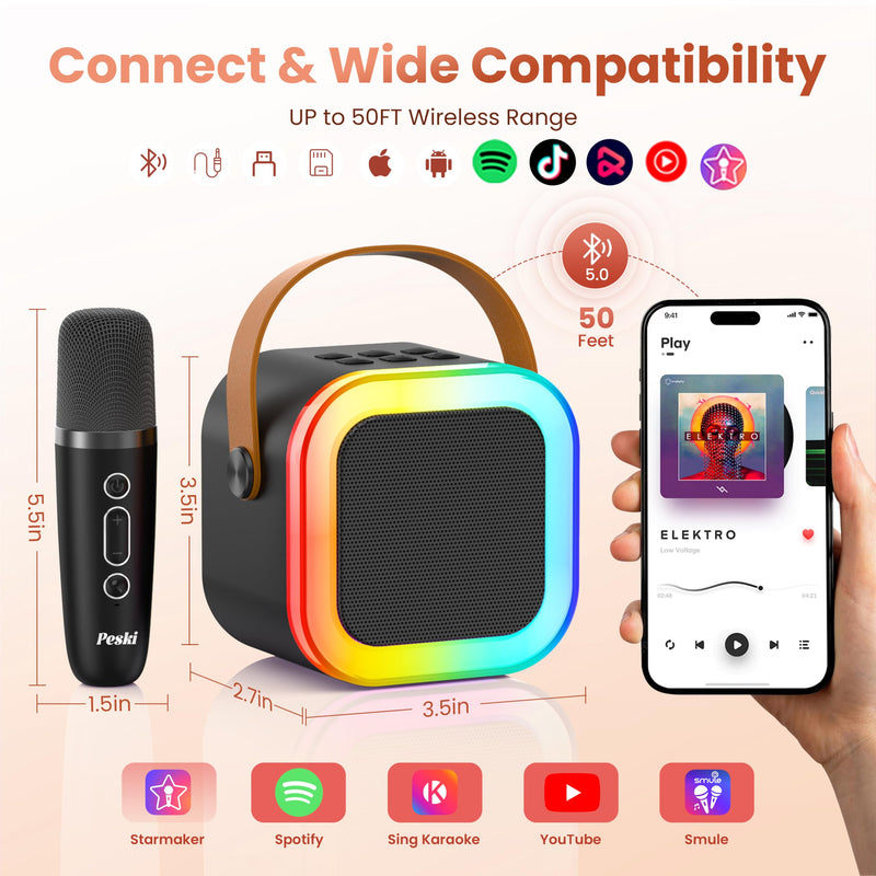 Mini Karaoke Machine for Kids Adults, Portable Bluetooth Speaker with 2 Wireless Karaoke Microphones,2025 TOP Birthday Gifts Toys for Boys 3,4, 5, 6, 7, 8+Years Old Toddler Karaoke Player Black