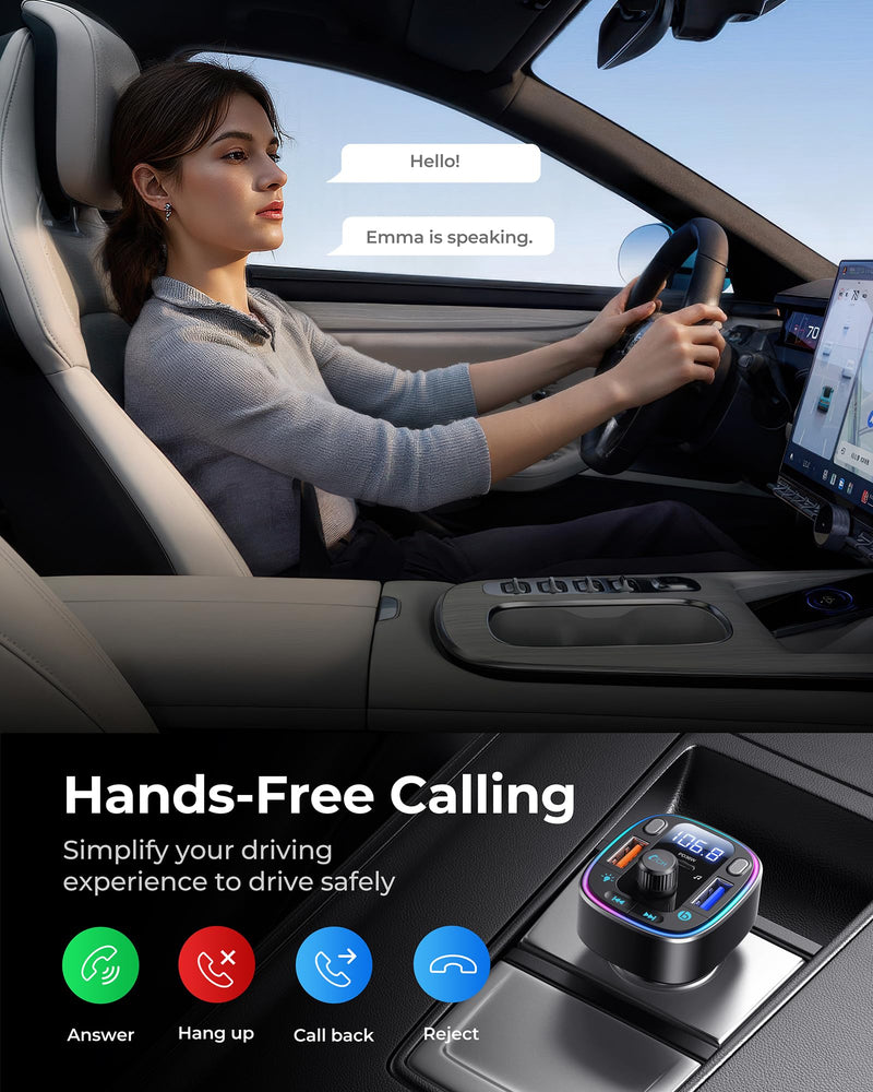 [AUSTRALIA] - LENCENT Bluetooth 5.4 Car Adapter FM Transmitter 54W Fast Charging, Dual Mics, HiFi Bass Sound, 2 Modes LED Backlit, Cigarette Lighter Adapter Hands-Free Calling Radio, Support USB Drive 