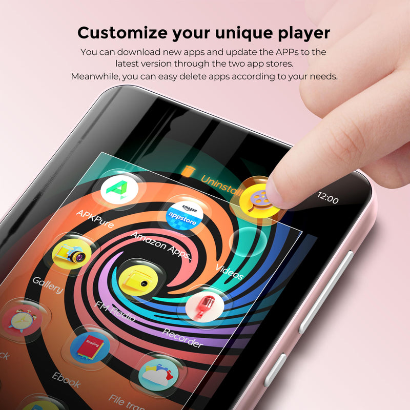 [AUSTRALIA] - 160GB MP3 Player with Bluetooth and WiFi, innioasis Music Player with Spotify,Pandora,Amazon Music,4" Touch Screen Android MP4 MP3 Player for Kids with Libby,Audible,Spotify Kids (White+Pink) Pink+White 