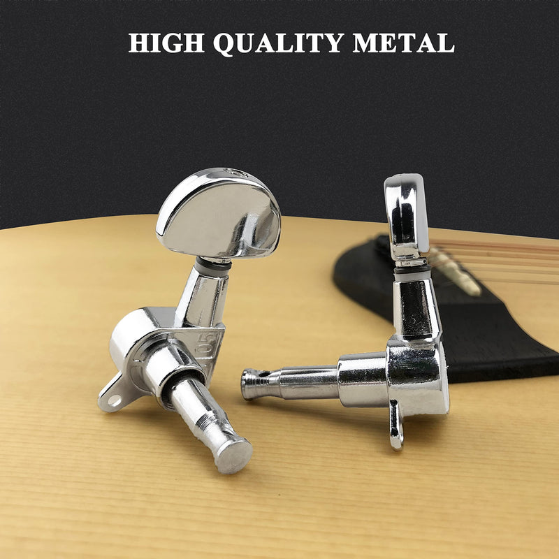 6 Pieces Guitar String Tuning Pegs, Guitar Machine Heads Knobs for Electric or Acoustic Guitar with Tools (3 Left + 3 Right) (Silver) Silver