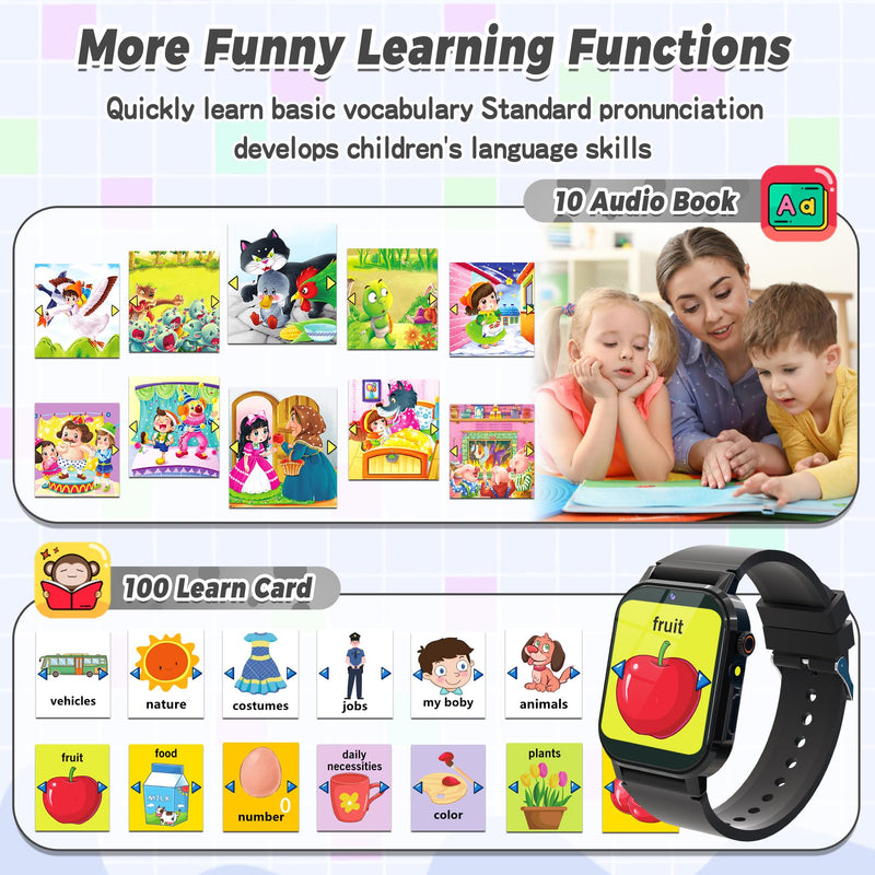 Phyulls Smart Watch for Kids, Smart Watch Toys with Video Camera Music Player Alarm Pedometer Learn Card Audio Flashlight Gift for 3-12 Year Old Boys