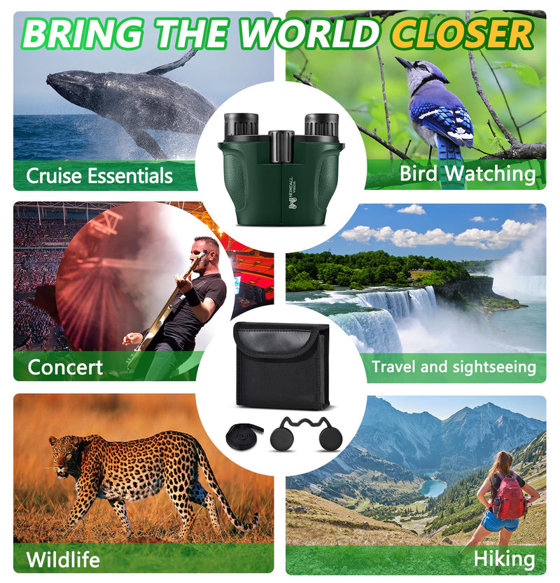 Small Compact Binoculars Adults Kids - 20x25 Mini Pocket Binocular for Bird Watching, Waterproof Portable Powerful Binocular, Lightweight High Powered Easy Focus Binoculars for Concert, Outdoor Hiking