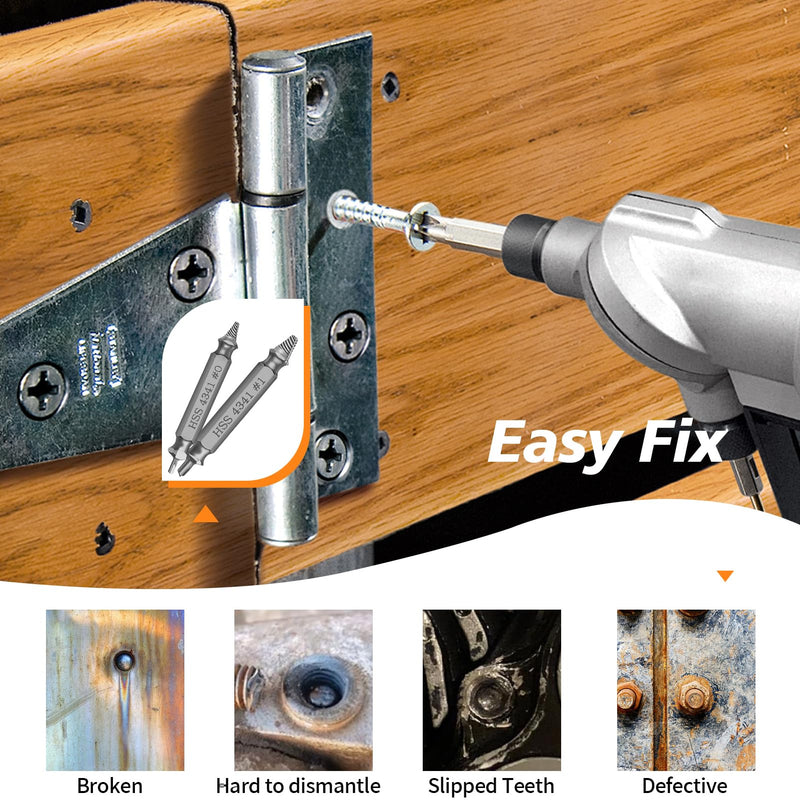 6 Piece Screw Extractor Set, Damaged Screw Remover Extractor, Double Head Left Extractor Set, Multiple for Removing Slightly Damaged Screws, Made of HSS 4341