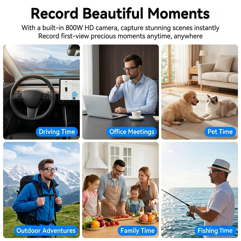 AI Smart Glasses with Voice Assistant & 1080P Camera, Bluetooth Audio & Real-Time Translator; with Anti-Shake Video, Magnetic Charging, Interchangeable Lens, Hands-Free Calling & Music