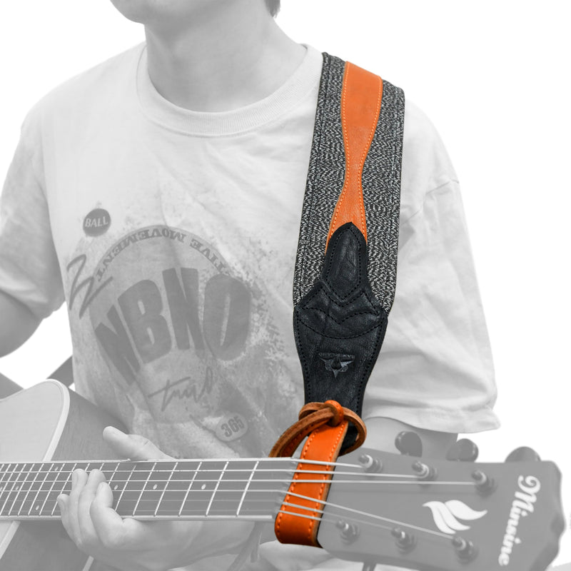 RAM'S LAND 3 inch Wide Leather Guitar Straps, Padded Guitar Strap for Electric, Acoustic, and Bass Guitar Vintage