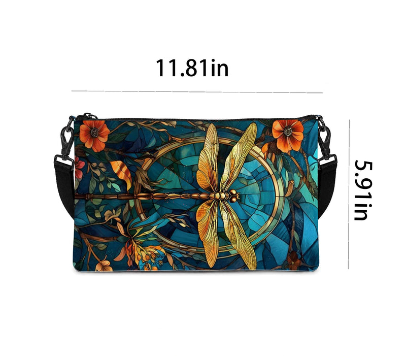 Dragonfly Golden Line Art Phone Case, 2D Flat Fabric Crossbody Pouch | Adjustable Strap, Phone Wallet
