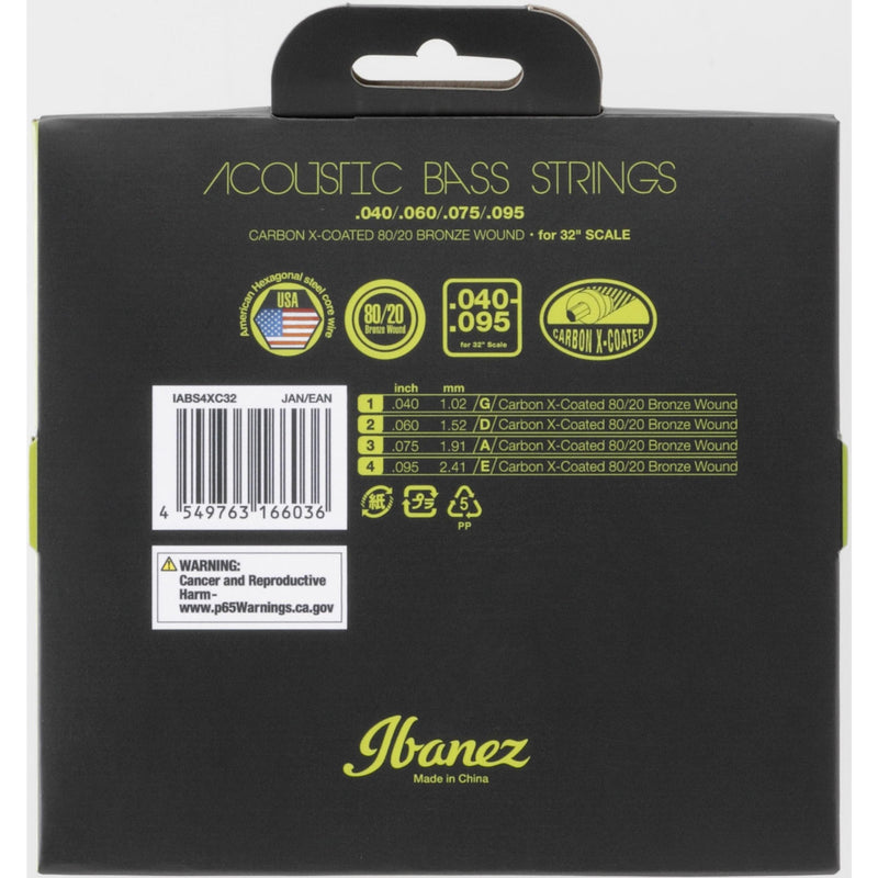Ibanez Carbon Coated Strings for 32 Inch Scale Acoustic Bass-040-095 80/20 Bronze (IABS4XC32) 80/20 bronze carbon-coated; 32 inch scale