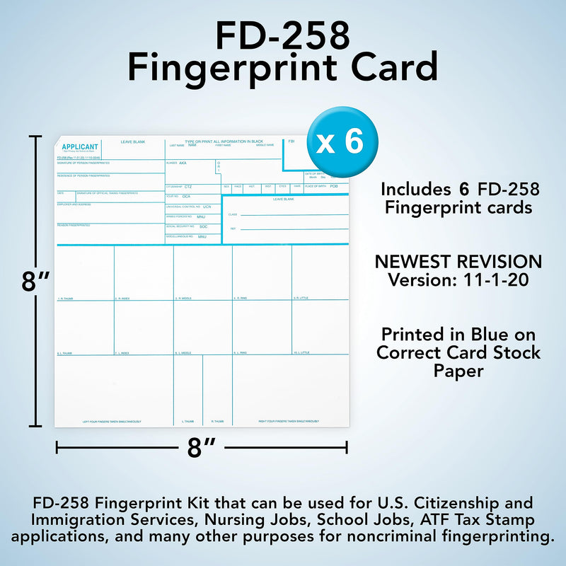 [AUSTRALIA] - Made in USA - FD 258 Fingerprint Cards 2025, 6 Pack - 11-1-20 Newest Version NO ORI 