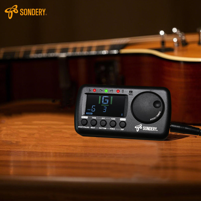 Sondery Digital Metronome Tuner 3 in 1, English Vocal Counting Metronome with Tap Tempo Chromatic Tuner Tone Generator Rechargeable Suitable for All Instruments