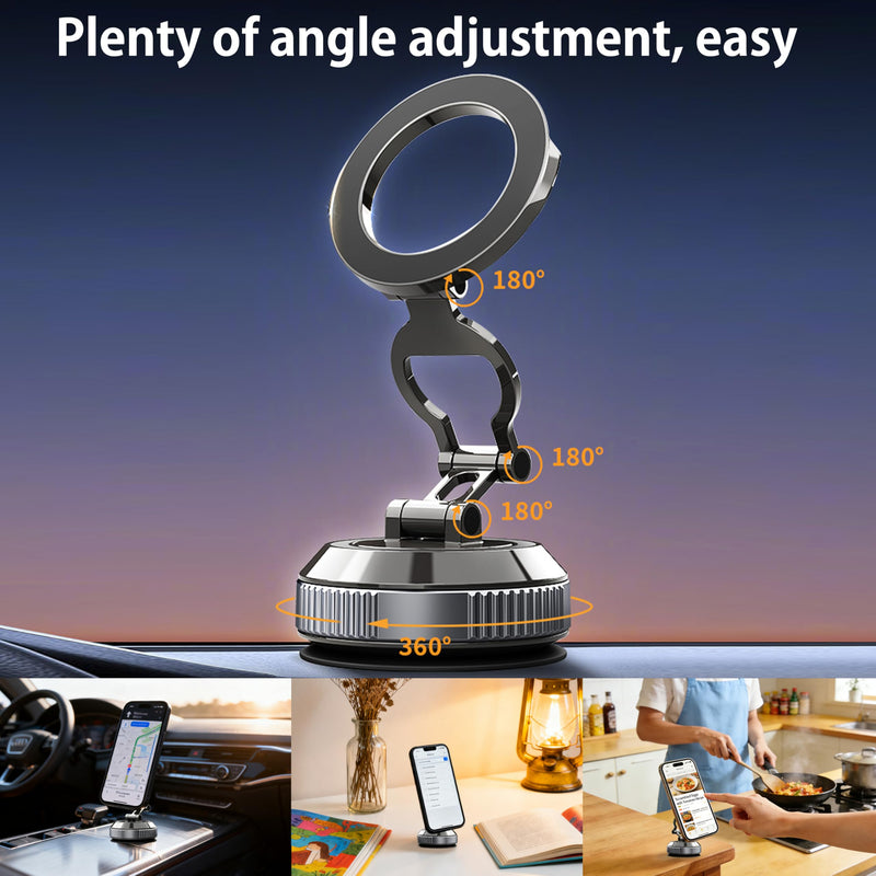360° Vacuum Magnetic Car Phone Holder | 2800gf Magnet, 90+LBS Suction, Foldable Mount for iPhone 17/16/15/14/13/12 Series