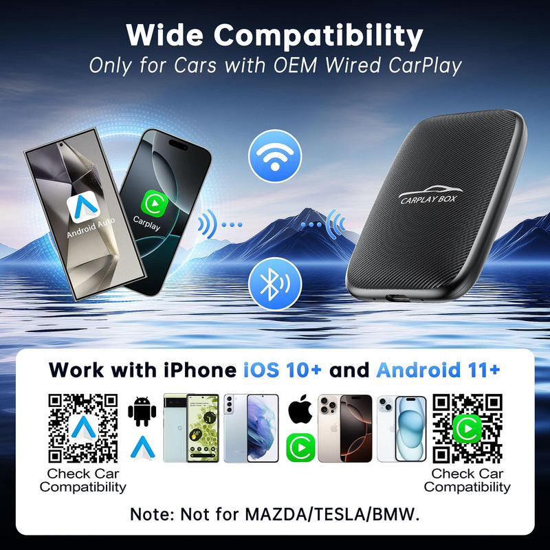 6-in-1 Magic Video Box for Netflix/YouTube, Wireless CarPlay Adapter & Android Auto Wireless Adapter Convert Wired to Wireles Carplay Dongle for OEM Wired CarPlay Cars, TF Card Playback, Plug & Play Compact