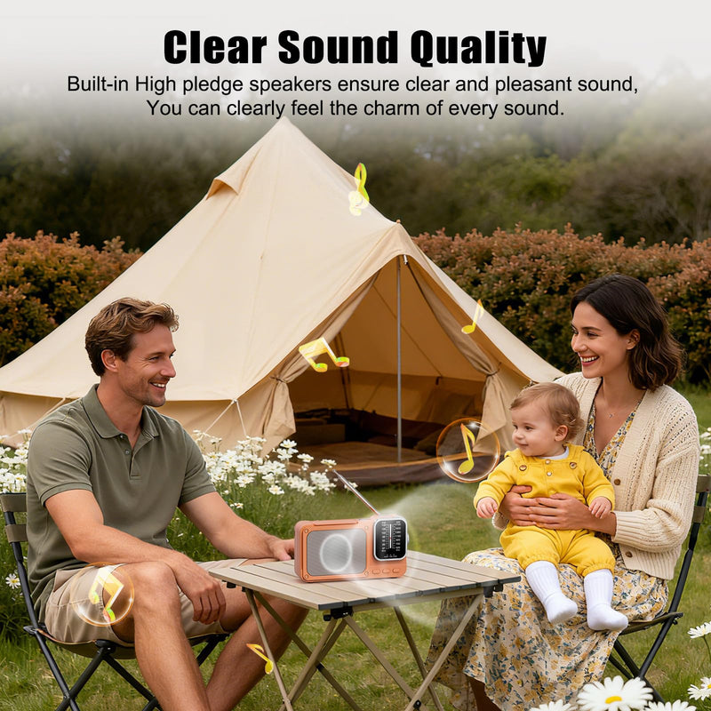 Goodes Portable Radio AM FM with Best Reception, Bluetooth Transistor Radios with TF Card Slot, LED Light and Headphone Jack, AC Power or Battery Operated, Emergency Radio for Home Kitchen Outdoor