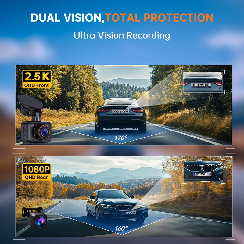 [AUSTRALIA] - Dash Cam Front and Rear, 2.5K Dual Dash Camera for Cars, 2560P Mini Car Camera, 2 inch IPS Screen, 32GB Card Included, WDR Night Vision, 24 Hours Parking Monitor, G-Sensor, Support 256 GB Max 