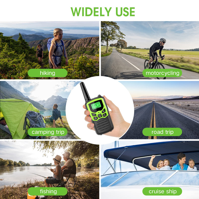 Walkie Talkies with 22 FRS Channels, MOICO Walkie Talkies for Adults with LED Flashlight VOX Scan LCD Display, Long Range Family Walkie Talkie Radios for Hiking Camping Trip (Green) Green
